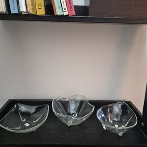 Set of Three Vintage Clear Glass Bowls